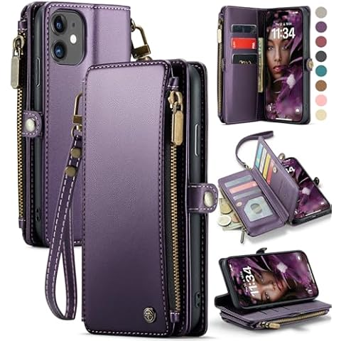 Defencase Compatible with iPhone 11 Case Wallet with RFID Blocking Card Holder for Women and Men, Fashion PU Leather Magnetic Snap Flip Zipper Strap Wallet Phone Case Fit for iPhone 11 6.1", Purple Cover