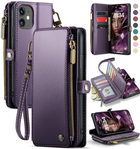 Defencase Compatible with iPhone 11 Case Wallet with RFID Blocking Card Holder for Women and Men, Fashion PU Leather Magnetic Snap Flip Zipper Strap Wallet Phone Case Fit for iPhone 11 6.1", Purple by Defencase - Used condition - US$21.61