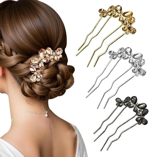 XFSRG Pince à Chignon Cheveux Strass Accessoire Cheveux Mariage Élégant et Brillant Épingle Cheveux Femme pour Chignon Mariage et Soirées
