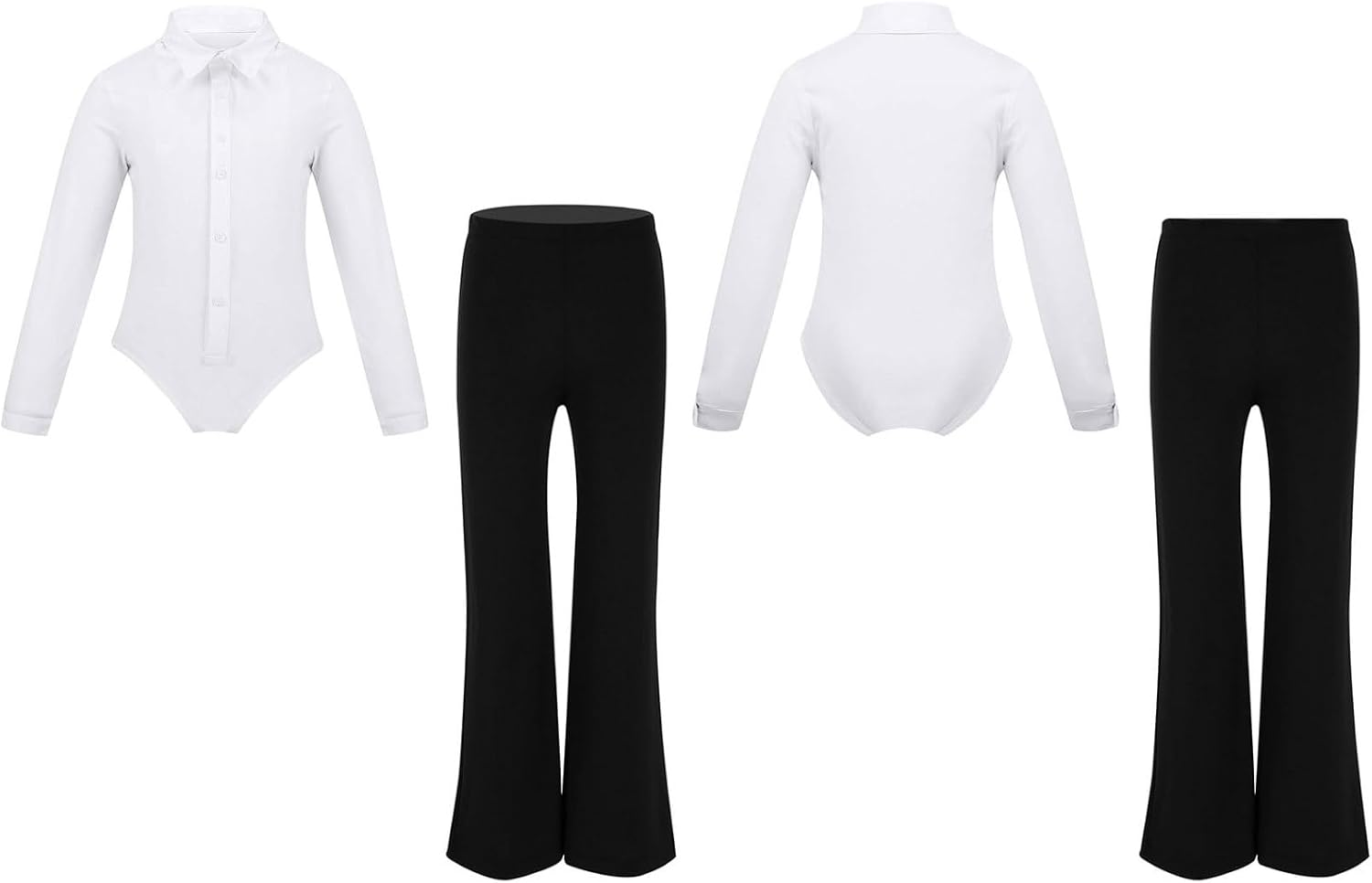 Kids Boys Latin Jazz Salsa Modern Dance Outfits Long Sleeve Gymnastics Leotard Shirt with Legging Pants Set