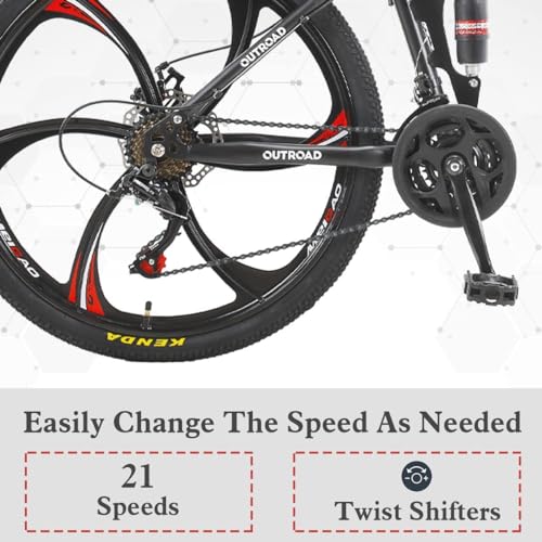 Omelaza 26 ich Folding Mountain Bike, 21 Speed High Carbon Steel Mountain Bike for Adults with 29 Inches Durable Tires, Front Suspension Folding Bicycle for Women and Man