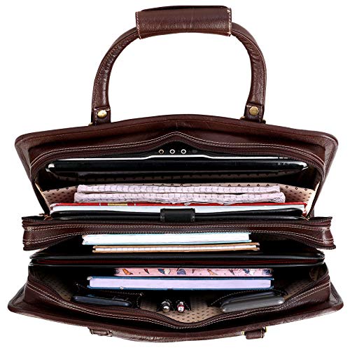 Image of HYATT Leather Accessories 16 Inch Full Grain Natural Leather Laptop Messenger & Shoulder Bags For Men 24 Litres Capacity Upto16 inch Laptop Compartment Dimension-L-16 X H-12 X W-4 Inch Weight-1 KG