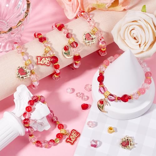 Abalorios de vidrio rosa y corazones para hacer pulseras de abalorios 5