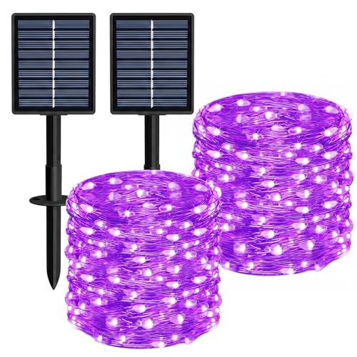 Solar String Lights 2 Pack Total 66FT 200LED Solar Fairy Lights Outdoor Waterproof 8 Lighting Modes Twinkle Lights for Patio, Garden Yard Party Wedding Tree Christmas Halloween Decoration, Purple