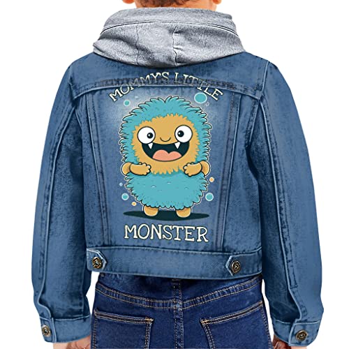 Mommy's Little Monster Toddler Hooded Denim Jacket - Funny Jean Jacket - Art Denim Jacket for Kids