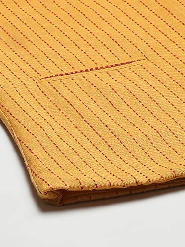 Image of Cottinfab Mustard Yellow Striped Open Front Blazer