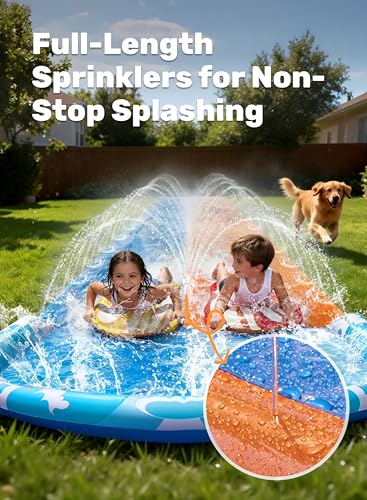 JOYIN 685 cm Rutsche und Wasserrutsche mit 2 Bodyboards, Rasen-Wasserrutsche mit eingebautem Sprinkler für Sommer-Wasserspaß im Garten für Kinder und Erwachsene