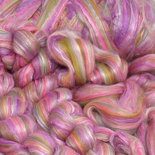 Image of Combed Top Roving. Limited Edition Fiber for Spinning, Needle Felting, Wet Felting, Weaving and Crafting. Fancy, Colorful, Exotic Designer Blend, Tea Party