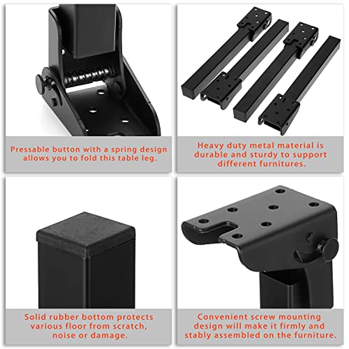 Ownmy 10 Inch Folding Table Legs Heavy Duty Metal Hairpin Table Legs Set, 4 Black Folding Furniture Legs Feets Foldable Laptop Table Legs Coffee Table Replacement Legs For Bed Cabinet Wardrobe Couch #TOP3
