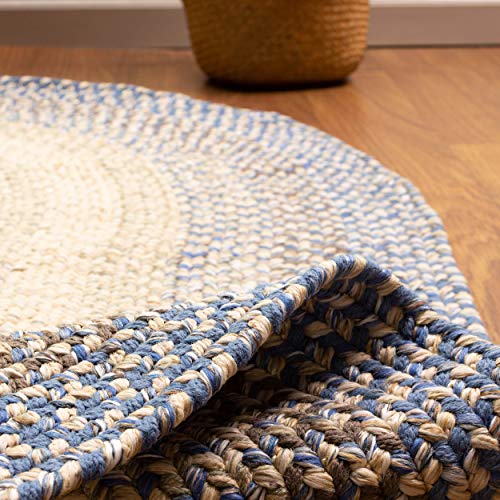 Super Area Rugs Ridgewood Farmhouse Braided Rug For Indoor Outdoor Patio/Porch Quick Dry Blue/Beige, 2' X 4' Oval Runner #TOP5