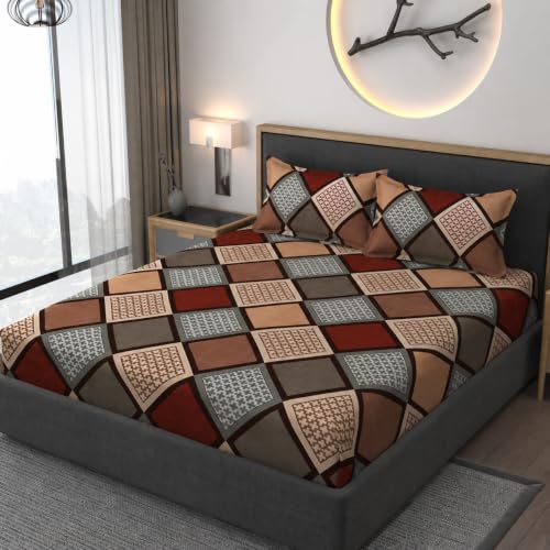 Image of Premium Heavy Cotton Elastic Fitted Bedsheets with 2 King Size Pillow Covers || Double Bed with All Around Elastic 350 TC || 60 x 78 x 8 Inch Queen Size Fitted || :- Multi Box