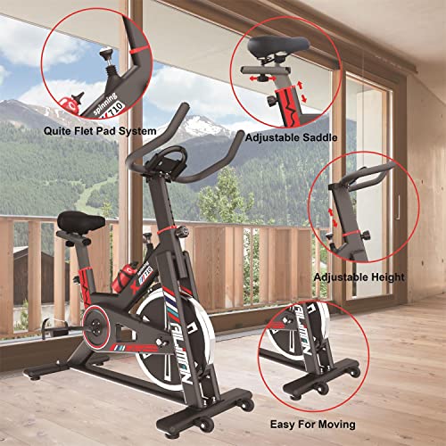 Indoor Cycling Bike Stationary Exercise Bike Felt-Pad Resistance, Comfortable Seat Cushion, 16Lbs Flywheel, Ipad Holder With Bluetooth For Home Cardio Workout Training Bikes (Felt-Pad Resistance / 16Lbs Flywheel/Bluetooth) #TOP5