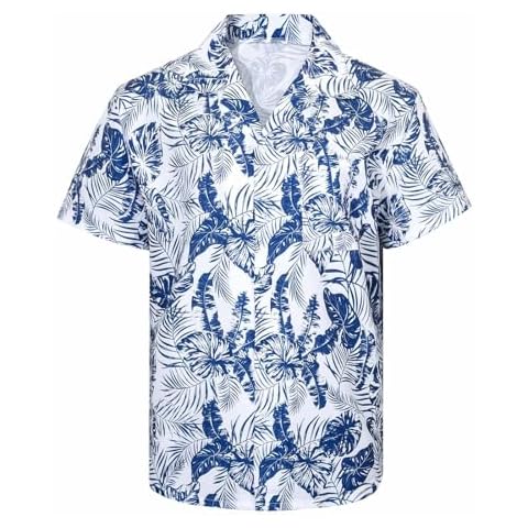 MADHERO Mens Hawaiian Shirt Short Sleeves Casual Button Down Beach Shirts Vintage White Floral Size XL Cover