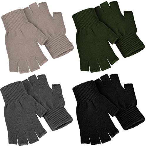 Image of SATINIOR 4 Pairs Winter Half Finger Gloves Knitted Fingerless Mittens Warm Stretchy Gloves for Men and Women