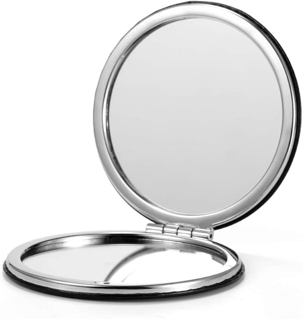 Compact Mirror, Round PU 1X/3X Magnification,Ultra Portable for Purses and Travel (Black)