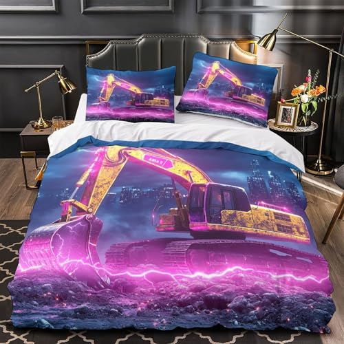 Housse de couette microfibre résistante fermeture éclair motif 3D grue