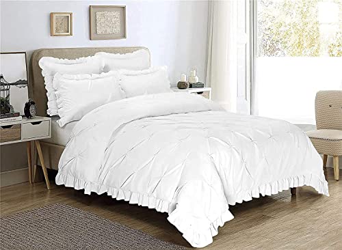 Image of 300 TC Pinch Ruffle 2 Tone Duvet /Razai /Blanket Cover with 2 Pillow Cover- 100% Cotton (Zipper Closure) Razai Cover 3 PC Set, Soft & Lightweight-Queen Size White