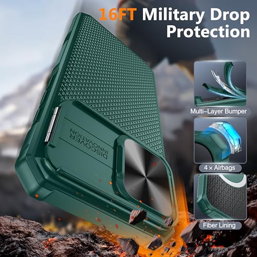 Image of Magnetic for iPhone 16 Pro Max Case [Slide Camera Cover] [Compatible with Magsafe] [Kickstand] [Military Grade Protection] Shockproof Rugged Case for iPhone 16 Pro Max,Green