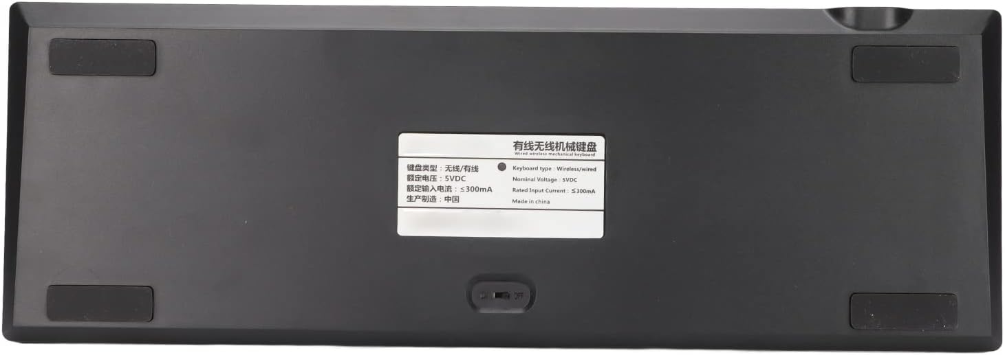 Bottom view of the keyboard showing product label