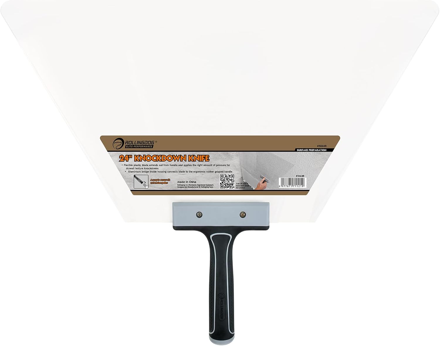 ROLLINGDOG 24 Inch Knockdown Knife - Threaded End Can be Attached to Extension Pole,Acrylic Plastic Blade,Ideal for Creating Knockdown Texture