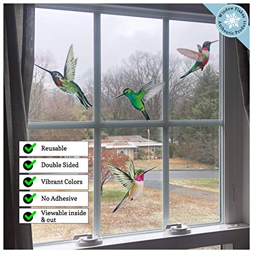 Anti-Collision Window Clings/Decals To Prevent Bird Strikes On Window Glass - Set Of 4 Hummingbird Window Clings #TOP4