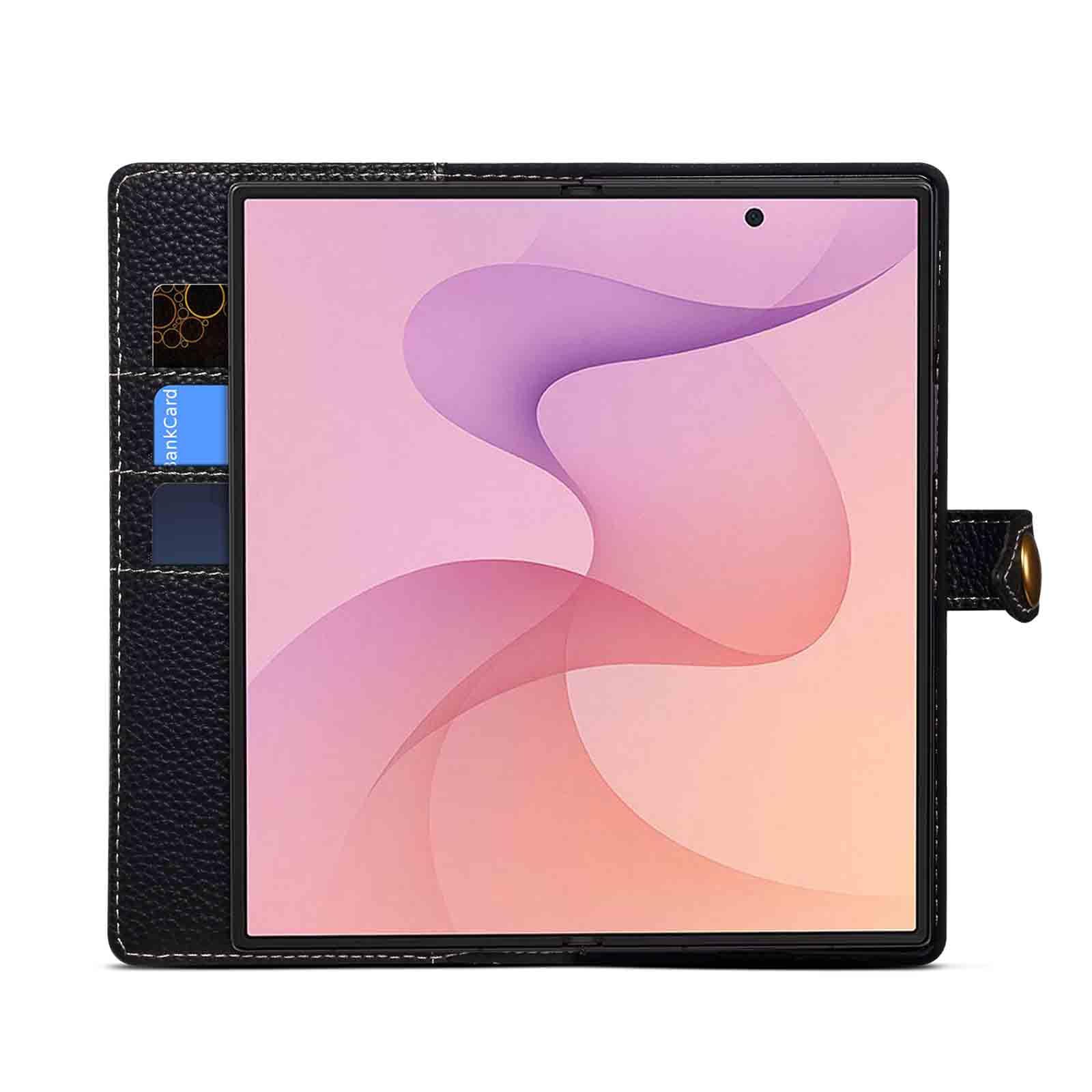Funda con Tapa For Samsung Galaxy Z Fold 8 Ultra, Funda De Cuero Genuino Textura Litchi Ranuras For Tarjetas Cierre Magnético Forro De Fibra Carcasa De Protección contra Caídas(Gold)