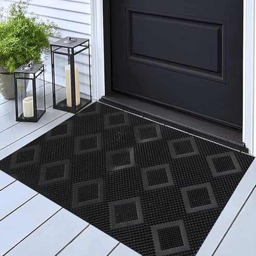 Image of IVAZA Rubber Door Mat (Black, Medium) Welcome Mat | Floor mat | Door Mat for Home Entrance