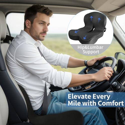 Image of Memory Foam Seat Cushion,Office Chair Cushion with Lumbar Support for Back Pressure Relief, Car Seat Cushion with Adjustable Strap,Sciatica Pad Cushions for Car,Truck, Desk,Gaming Chair