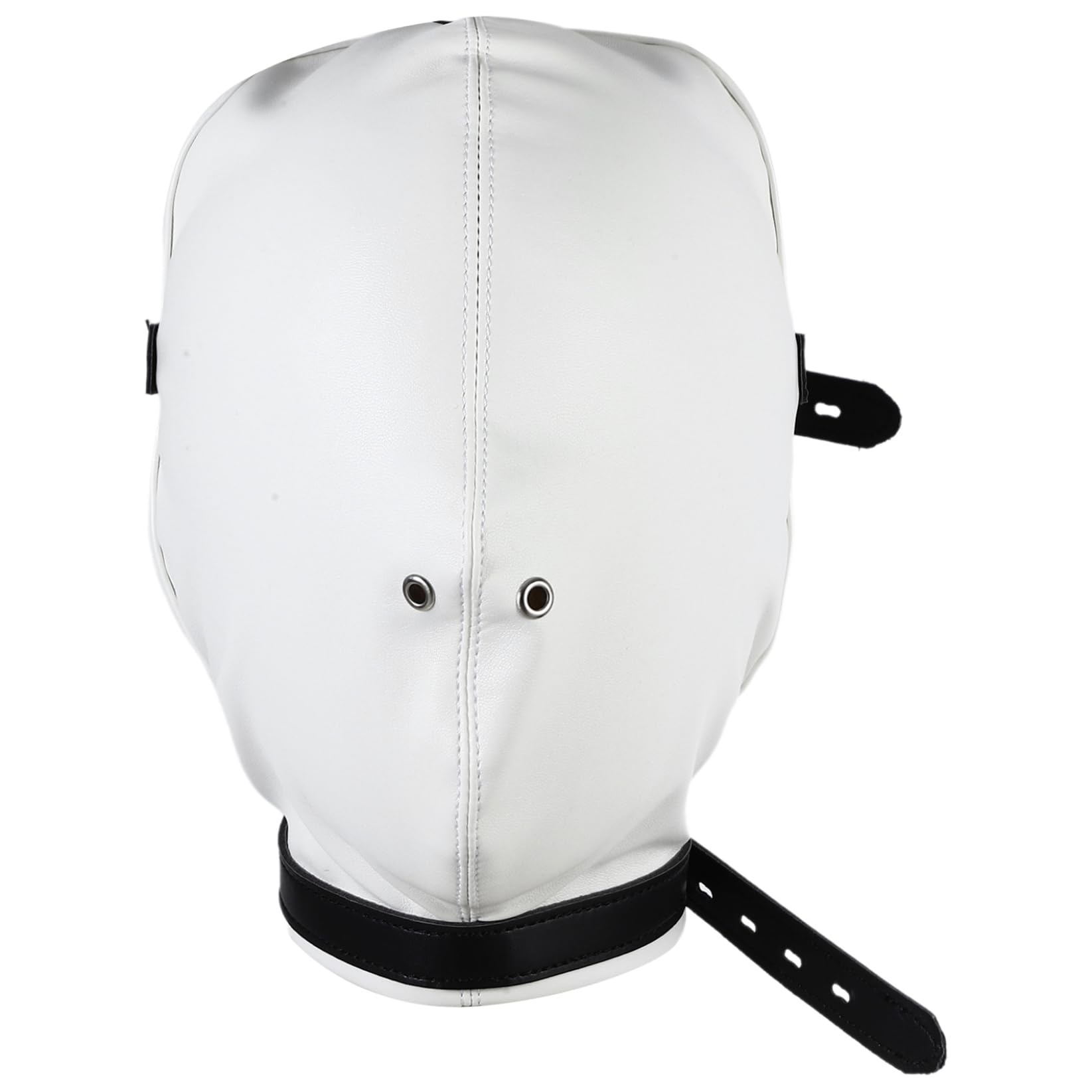 TTAO Leather Full Face Mask Gothic Prom Two Holes Head Cover Adjustable Hollow Out Head Hood For Club White A One Size