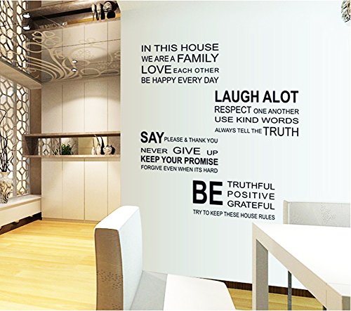 Large Quotes Wall Decal Inspirational Stickers Motivational Family Saying Decorative Nursery Art Kids Baby Home Letters Vinyl Peel & Stick Mural Art In This House We Are A Family Love (Large) #TOP4