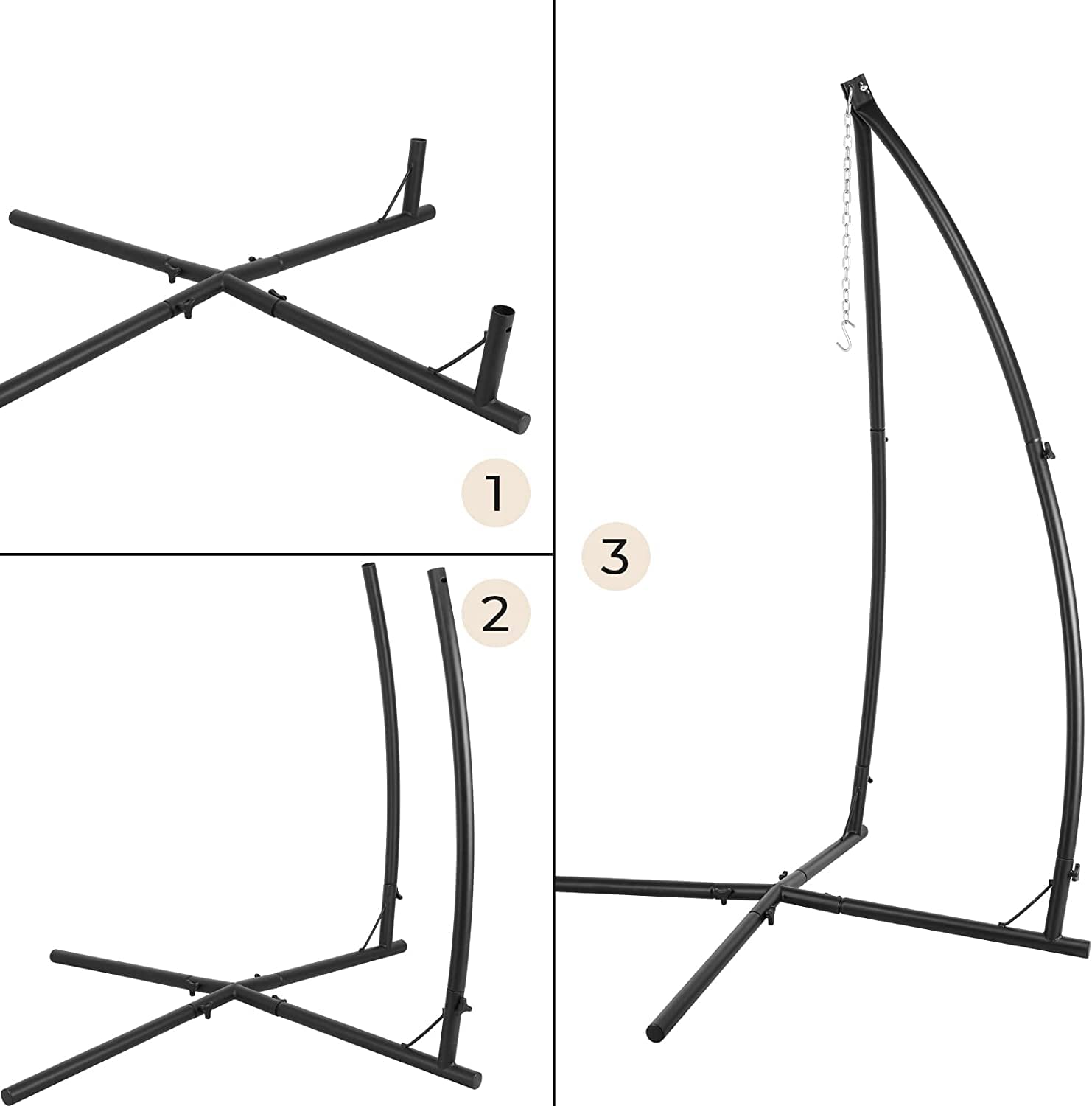 TLGREEN Stelaż na krzesło wiszące, obciążenie do 130 kg, fotel wiszący, stojak 210 cm, z hakami sufitowymi, wolnostojący metalowy stelaż, fotel wiszący ze stali, dla dzieci i dorosłych