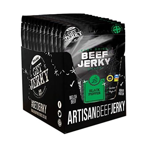 Get Jerky - Black Pepper Welsh Beef Jerky Box - High Protein & Gluten Free Snack - 12x40g Cover