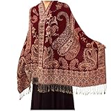 XINGSHUNFU Paisley Pashmina Rave Schal, indische Schal Wraps für Frauen Exotische Schals Schals für Abendkleider (Burgund)
