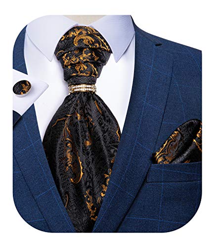 Image of DiBanGu Silk Woven Ascot Cravat with Pocket Square Set for Men | Paisley Ascot,Wrinkle-Resistant,Silky Smooth,Easy to Match,Cufflinks,Tie Ring,Wedding,Ceremonies,Party Occasions,Banquet