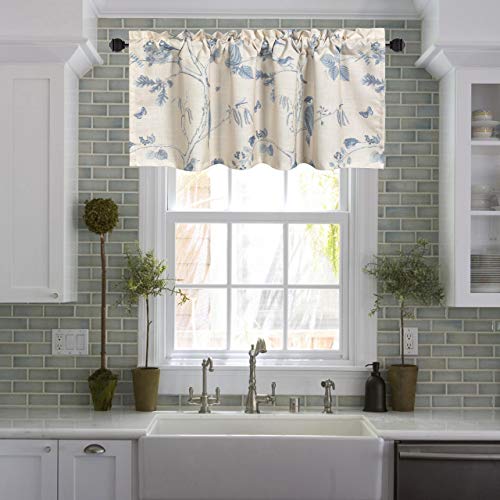 Vogol Plant Pattern Valance, Rustic Country Printed Curtains For Living Room, Blue Top Pocket Window Valances For Dining Room, Farmhouse, One Panel, W52 X L18 #TOP1