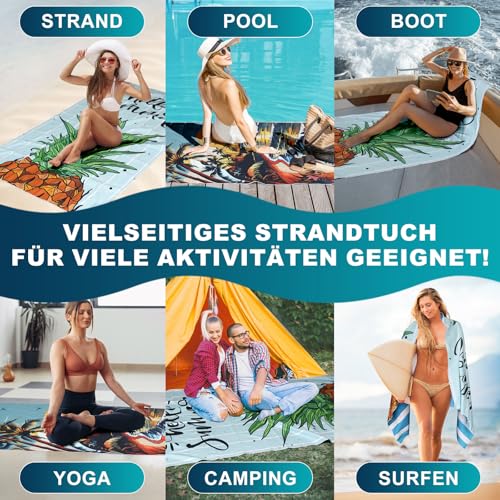 Lorymachy Mikrofaser Strandtuch - 180x100 cm Strandtuch XXL, 250GSM Schnelltrocknendes Badetuch Strand, Hautverträglich Beach Towel für Strand, Ausgestattet mit Aufbewahrungstasche(Ananas)