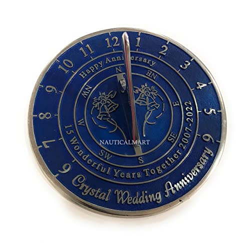 NauticalMart 15th Crystal Wedding Anniversary Sundial Gift for Husband or Wife, Parents, Grandparents, Friends, Couples, Engraved, Romantic Gift, Unique Marriage Present - 8 inches