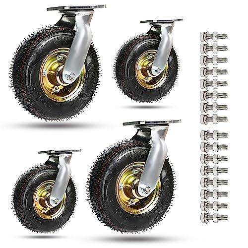 4 ruedas giratorias/fijas de goma, rueda neumática, ruedas para muebles, antideslizantes, sin ruido, con tornillos, para muebles, banco de trabajo, carro