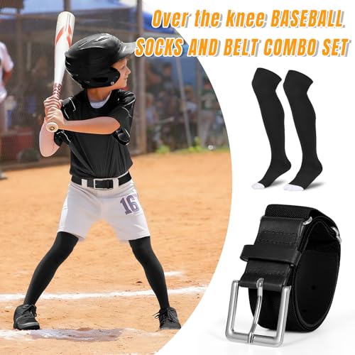 Image of XZQTIVE Baseball Socks and Belt Combo,Over the Knee Softball Socks and Belt,Knee High Football Socks for Kids Youth Adults