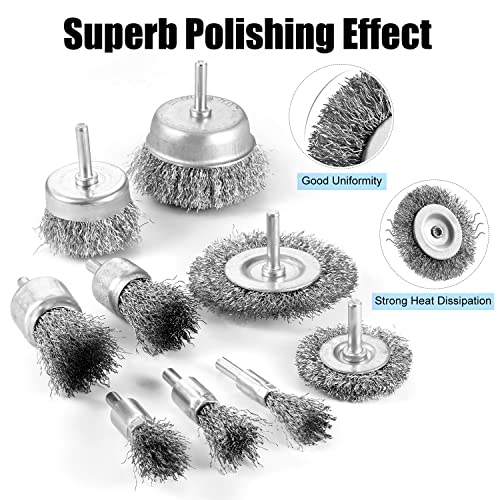 DazSpirit 9-teiliges Drahtbürste Set für Bohrmaschine – Messingbeschichtete Drahtbürsten & Topfbürsten-Set, 1/4 Zoll-Schaft Drahtbürste Messingbürste zum Entfernen von Rost/Korrosion/Farbe