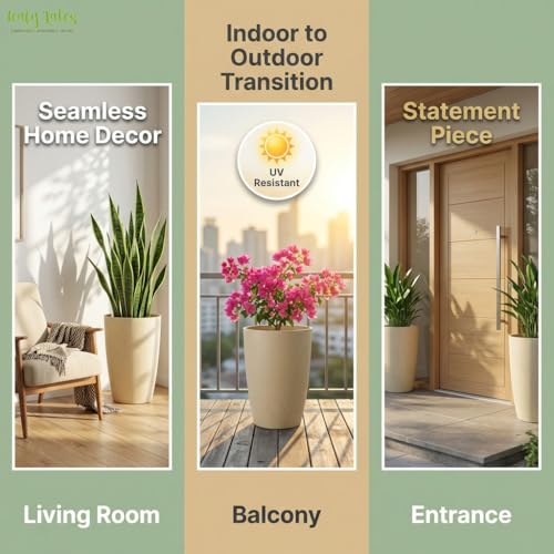 Image of Leafy Tales Modern Round Tower Planter for Home Decor 14 INCH, Highly Durable,Lightweight Indoor Outdoor Planter, Flower Pot Gamla, Pot for Balcony Garden, Vegetables, Flowers & Greenery