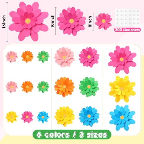 Image of MotiMind 18 Pcs Paper Flowers Bulletin Board Decorations DIY 3D Paper Floral for Wall Classroom Back to School Birthday Party Flower Backdrop Decoration Photo Backdrop(Lovely Color,8 inch 10 inch 16 inch)