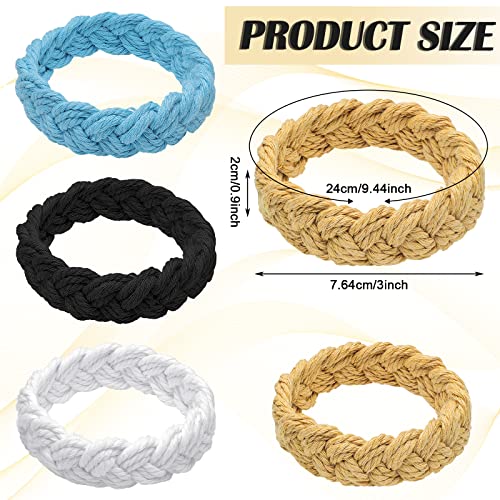 4 Pieces Sailor Knot Bracelet Nautical Rope Cotton Bracelet Large Braided Bracelet White Black Blue Brown Fisherman Bracelet for Men Women Handmade Woven Friendship Bracelets Nautical Jewelry Set3