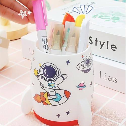 Image of AccuPrints Sumiko Sumiko Cute Astronaut Pen Pencil Holder, Pen Stand for Office Desk Organizer, Creative Pen Cup Organizer for Kids, Desk, School Classroom, Office (White)
