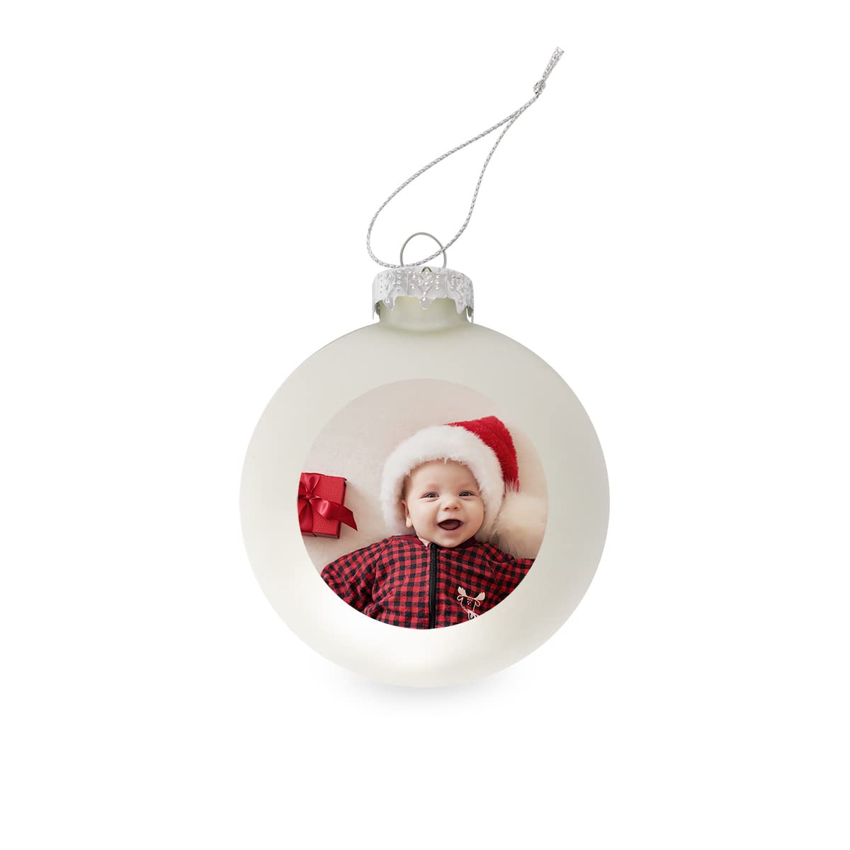 GE24 Weihnachtskugel individuell mit ihrem Text oder Foto - Ø 9cm aus Glas - Christbaumkugel mit Digitaldruck (Seidenmatt) (Silber, 6)