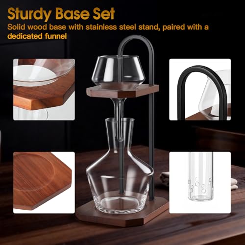 Image of Wine Decanter, High-Efficiency Wine Decanter, Borosilicate Glass Decanter and Funnel, with Solid Wood Base & Stainless Steel Stand, for Home, Bar, Restaurant, Ideal Gift for Wine Lovers