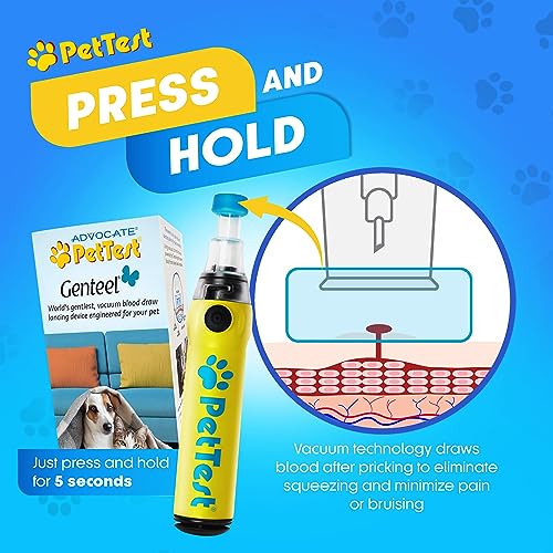 PetTest Genteel Pain-Free Lancing Device, Easy-to-Use Pet Blood Sugar Monitoring for Dogs & Cats, Includes Contact Tips, Sterile 21G Lancets & Instructions for Taking Samples