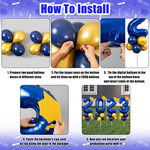 2023 Graduation Party Decorations - Navy Blue Gold 2023 Balloon Yard Signs With Cap For College High School Graduation Yard Garden Outdoor Decorations #TOP4