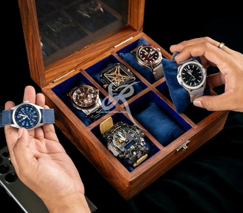 Image of Royal Craft Expertise Handmade Superior Indian Rosewood Watch Display Box Case for Men|Organizer Box for 6 Watches|Elegantly Handcrafted Pillows- Velvet Lining