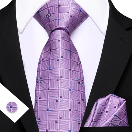 Image of YOHOWA Men Plaid /Striped Ties Set Silk Business Wedding Formal Fashion Necktie and Pocket Square Cufflinks Set